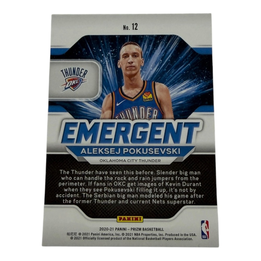 2020-21 Panini Prizm Aleksej Pokusevski Emergent Silver Prizm Rookie Card RC #12 - Picture 2 of 2